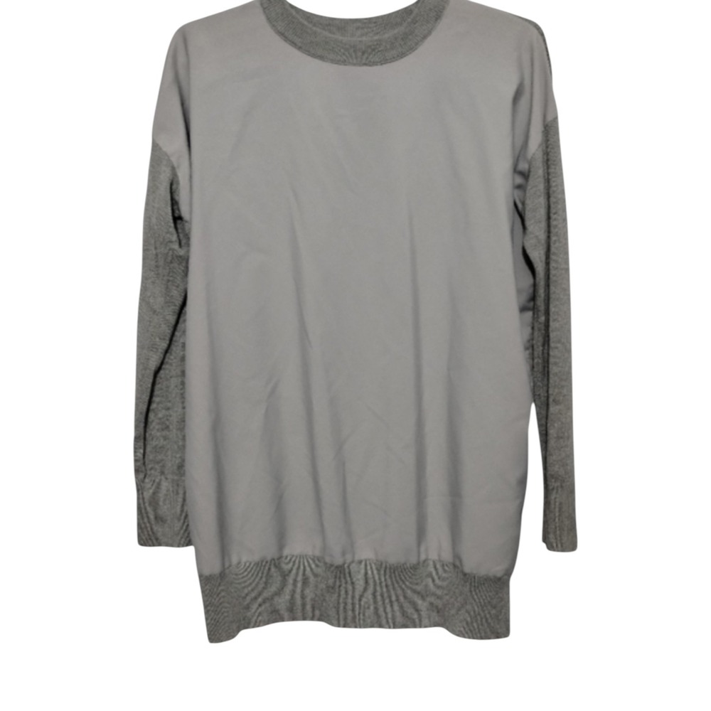 Lauren Ralph Lauren Women's S Twill-Front Lightweight Sweater Platinum Preppy